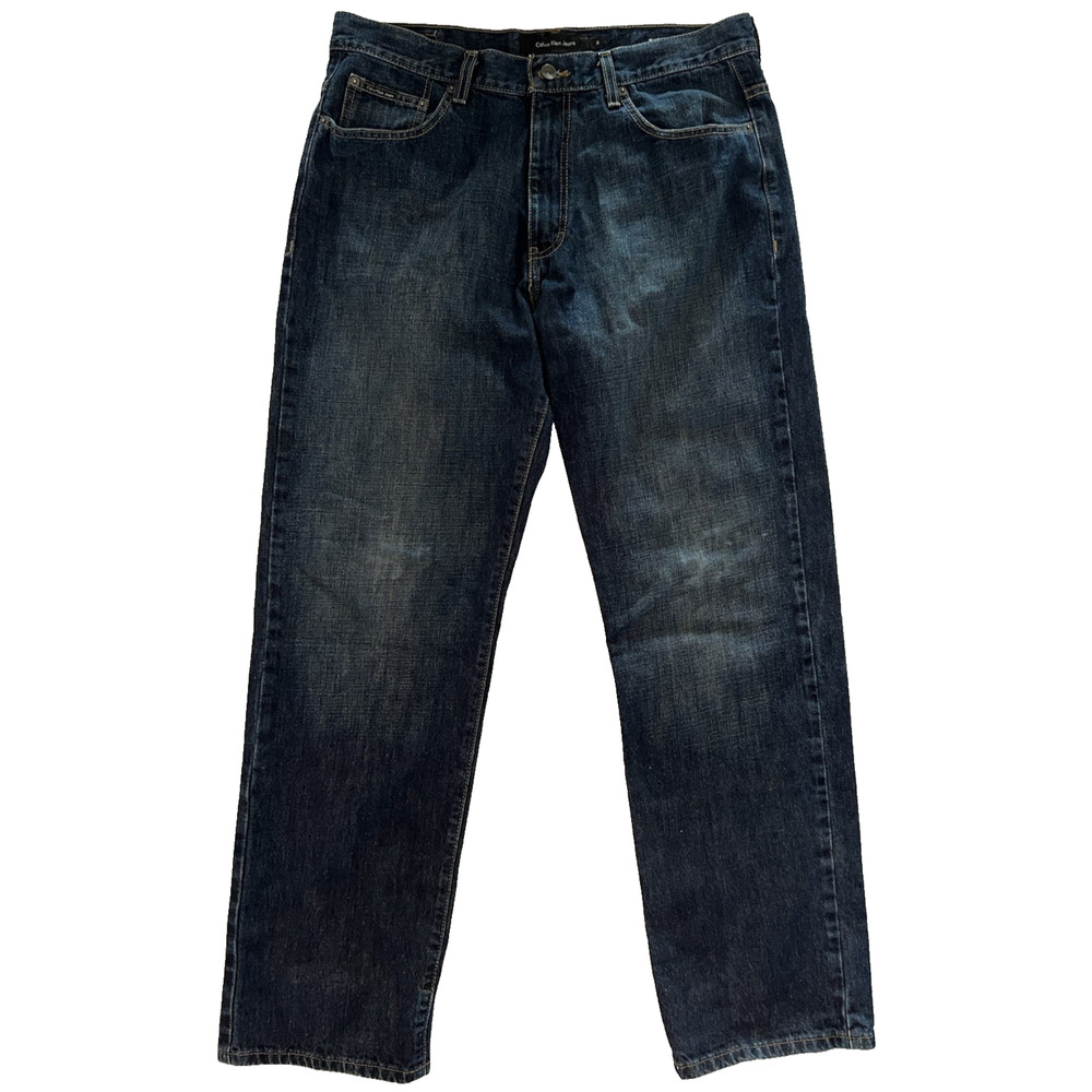 CALVIN KLEIN CK Relaxed Straight Fit Jeans-tagged 36x32-Dark Wash‎ COTTON work
